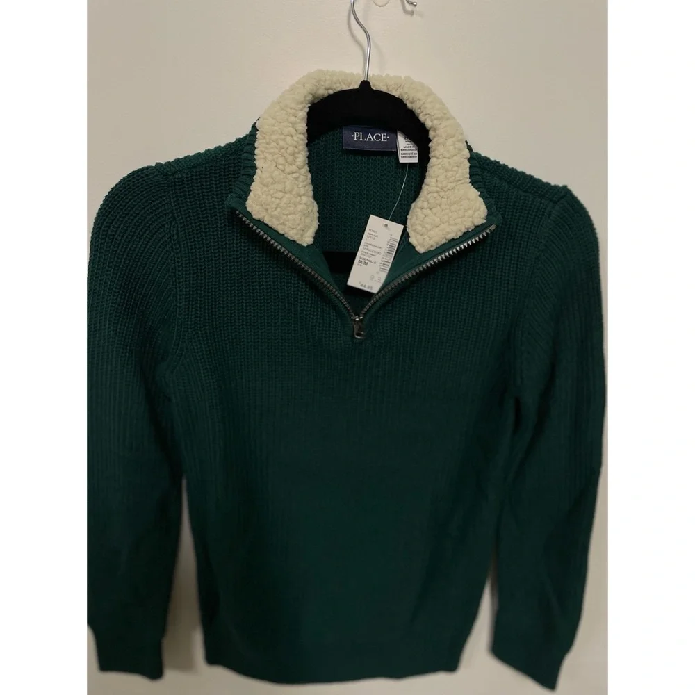 NWT The Children's Place Boys 1/4 Zip Sweater Green Size L (7/8)